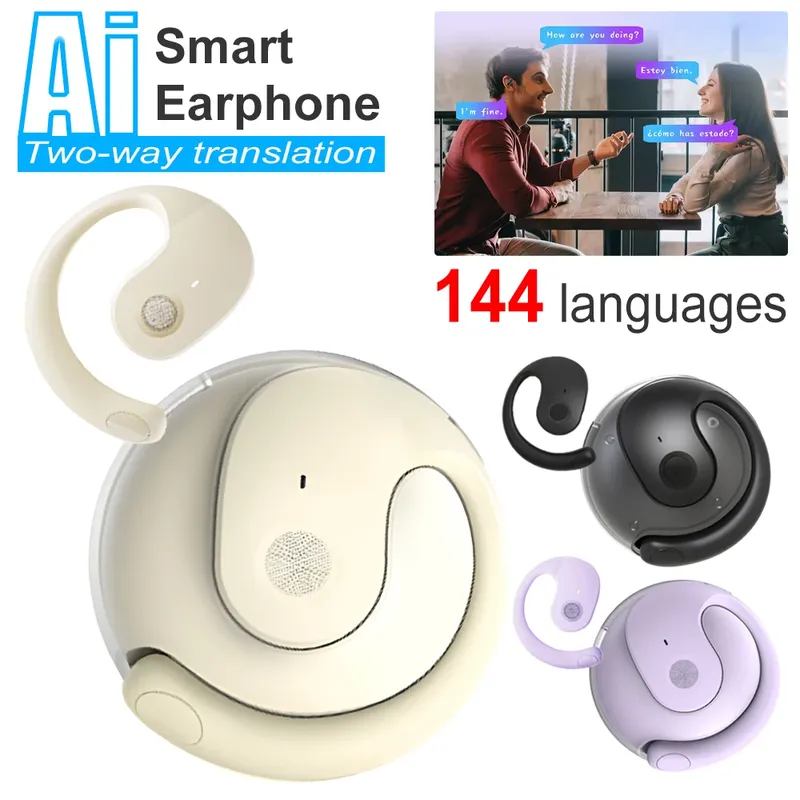 AI-Übersetzer-Kopfhörer, 144 Sprachen, Echtzeit-Zwei-Wege-Übersetzung, Bluetooth-Headset für Unternehmen, kabellose, wasserdichte Ohrhörer