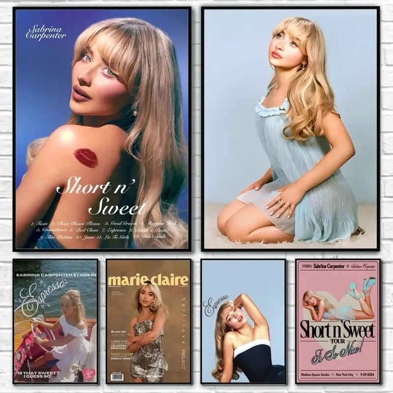 Sänger Sabrina Carpenter Porträt Poster Sticky Wall Art Druck Wasserdicht Zuhause Wohnzimmer Schlafzimmer Bar Ästhetisches Dekor