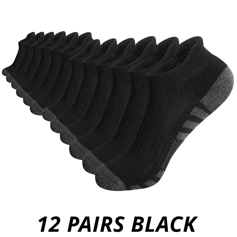 12 Paar atmungsaktive Sport-Ohrlifting-Socken aus Mesh für Herren, ganzjährig, einfarbig, niedrig geschnitten, lässig, kurze Röhrensocken für Herren