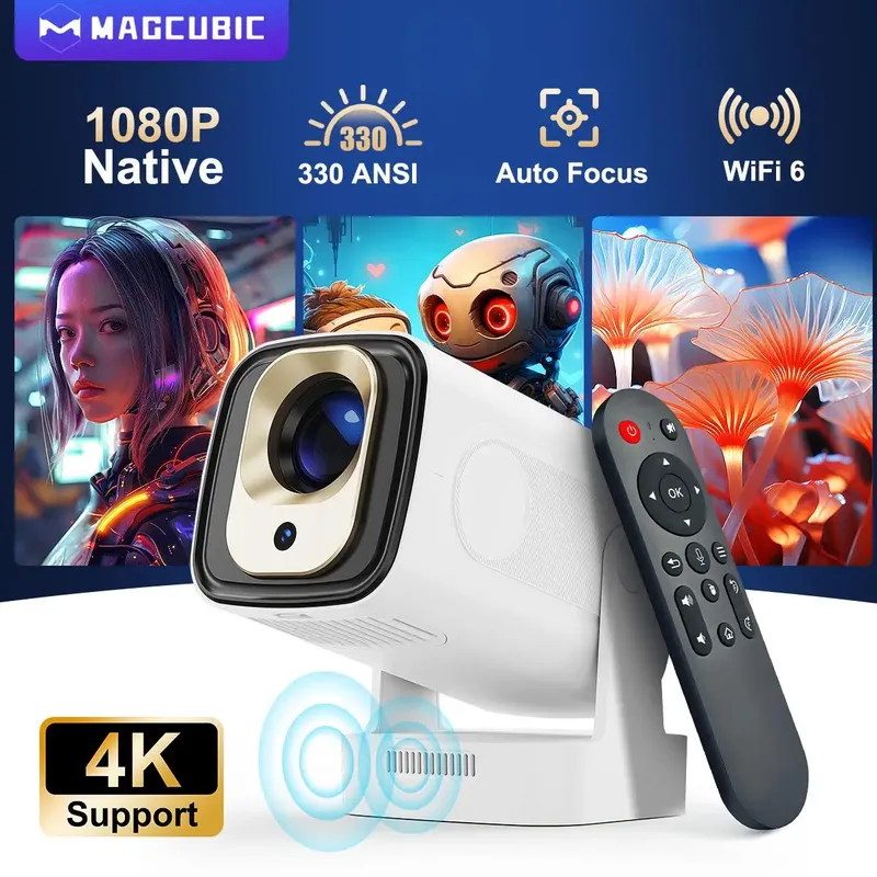 Magcubic HY310 Projektor mit Autofokus, 4K Native 1080P, 330 ANSI, Android 11, 5W Lautsprecher, Air Mouse, Sprachassistent, Verbesserte Version des HY300
