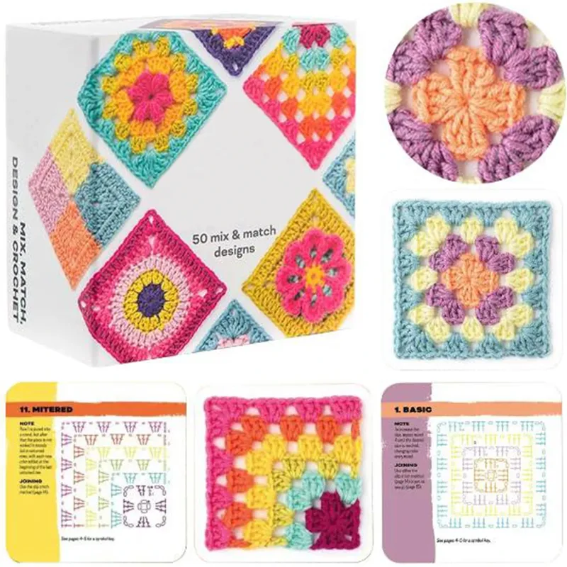 50 Mix & Match Designs Häkelkarten DIY Strickmusterkarten-Set für Anfänger, Deck-Strickset
