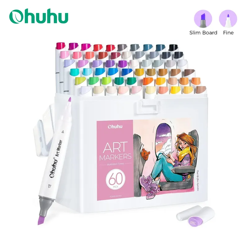 Ohuhu Kaala Marker Pen Set Farbmarker Alkohol Kunstmarker Nachfüllbar Dual Tips Skizzieren Zeichnen Manga Schule Kunstbedarf