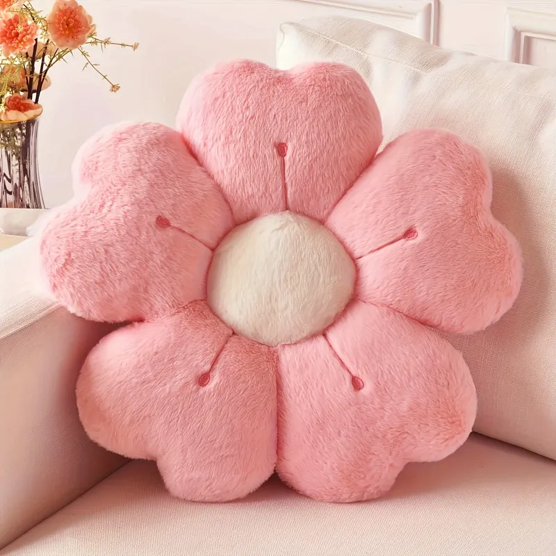 Weiches Plüsch-Gänseblümchen-Wurfkissen – gemütliches dekoratives Kissen für Bett und Sofa, weiß/rosa, bezauberndes Blumenmuster