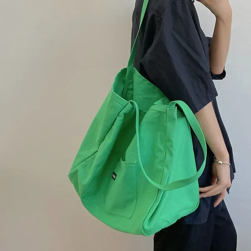 Leinwand Tasche Hohe Qualität Wiederverwendbare Shopping Schulter Tasche Frauen Einfache Casual Täglichen Gebrauch Handtasche Totes Weibliche Tragbare Falten Geldbörse