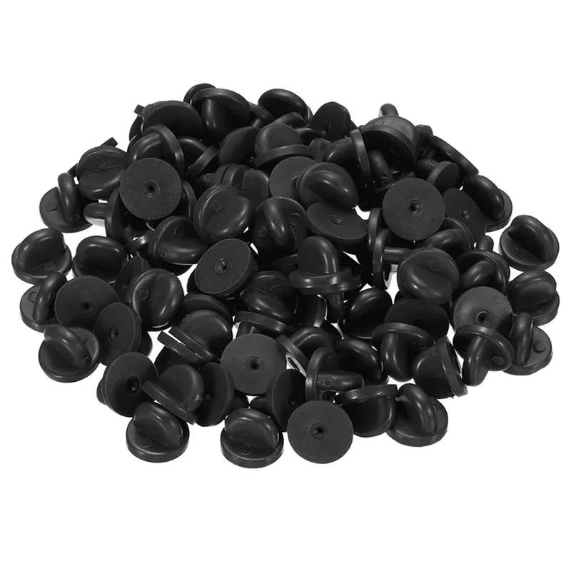 50/100 stücke schwarze Gummi-Pin-Rücken für Krawatte Tack Revers Halter Verschluss Kappe Halter Brosche Abzeichen Schmuck Herstellung liefert Zubehör
