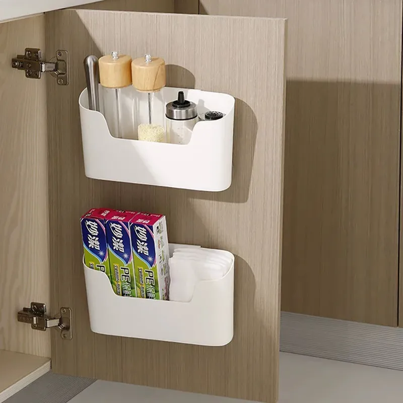 Küche Wand-montiert Klebstoff Lagerung Rack Multifunktionale Schrank Tür Lagerung Box Unter Waschbecken Schublade Regal Badezimmer Organizer