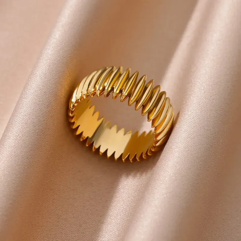 Edelstahl geometrische Streifen ringe für Frauen trend ige vergoldete geometrische Fingerring Punk Weihnachts feier Schmuck Geschenk
