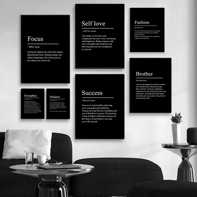 Minimalistisches schwarz-weißes Poster mit inspirierenden Zitaten – moderne Druck-Leinwand-Wandkunst – Dekor im nordischen Stil, rahmenlos