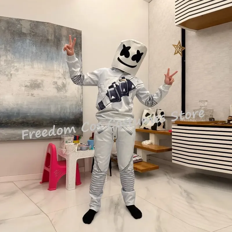 Kinder Elektronischer Sound Sänger DJ Marshmello Kostüm Jungen Mädchen Halloween Weihnachten Cosplay Party Kostüm Hoodie Set
