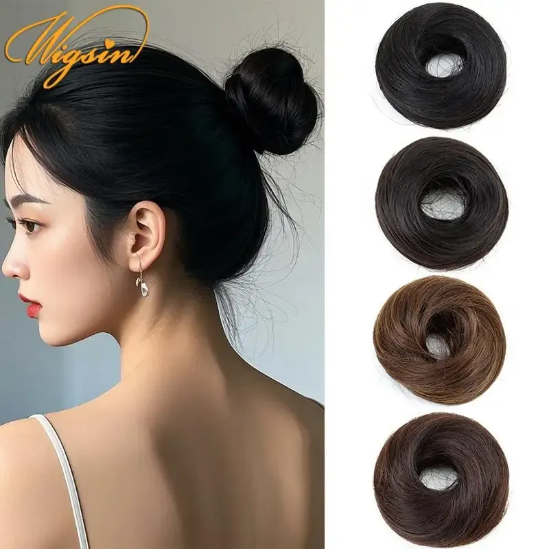 WIGSIN Synthetische gerade Donut-Chignon-Haarteile, Ombre, elastische Hochsteckfrisur, Chignon, flauschige, unordentliche Haargummis, Haarknoten für Frauen