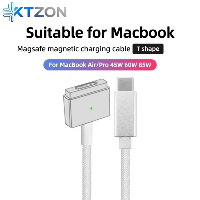 USB-C auf MagSafe 2 geflochtenes T-Tip-Ladekabel für MacBook Air/Pro, schnelles magnetisches Ladekabel, kompatibel mit 45 W, 60 W, 85 W