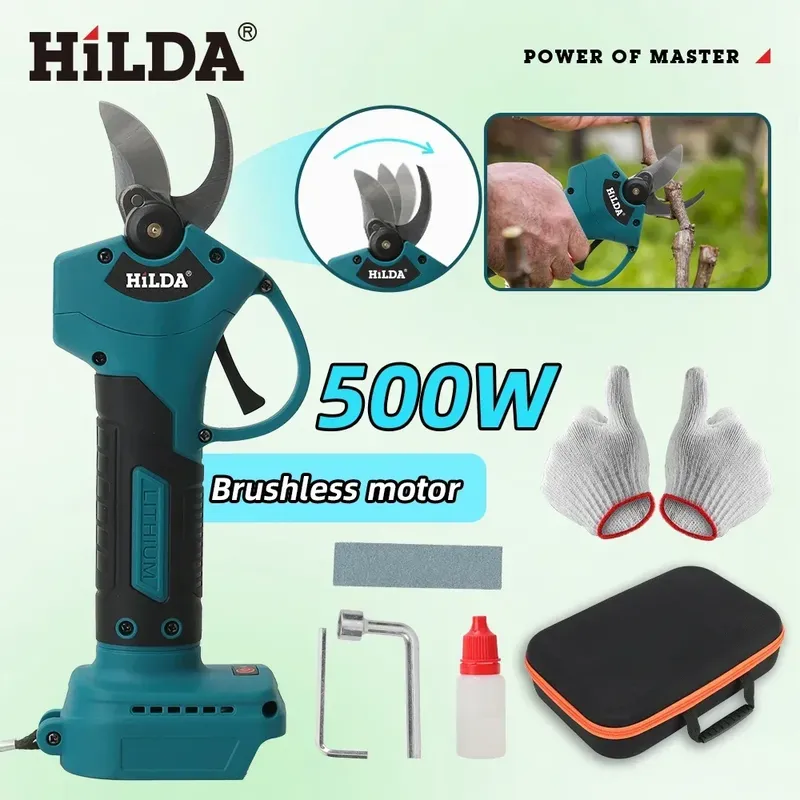 HILDA Bürstenlose elektrische Gartenschere, kabellose Obstbaumzweige, Schere, Elektrowerkzeug für Makita 18 V Akku