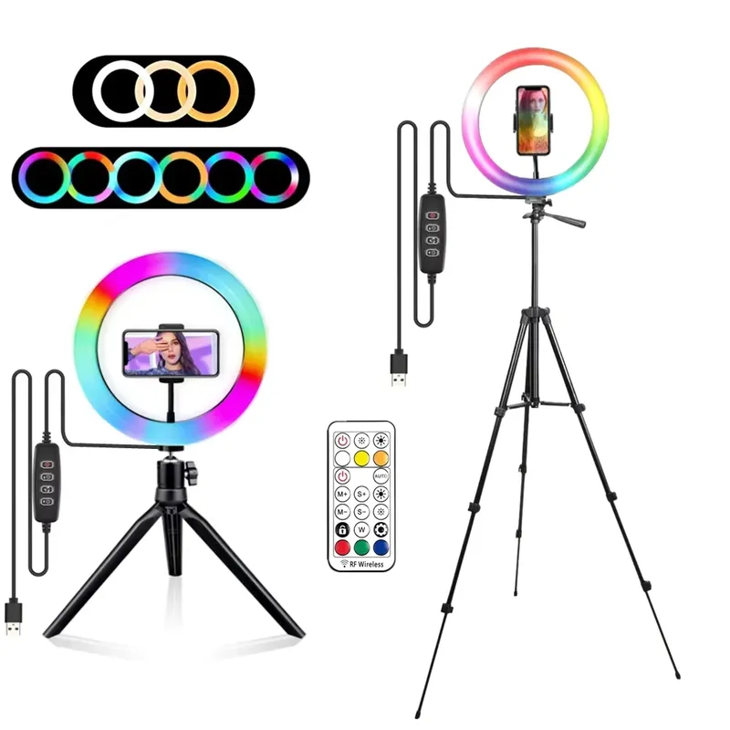 RGB Ring Licht Lampe Ring Runde Mit Fernbedienung Für Smartphone Mobile Led Video Licht Ring Machen Youtube Fotografische Beleuchtung