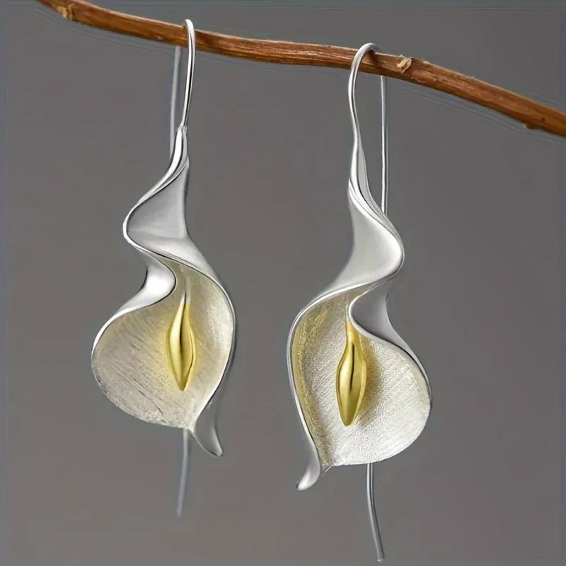 Exquisite blühende Blumen-Haken-Ohrringe, einfache Accessoires, Gold- und Silberfarben, Pflanzen-Ohrringe für Frauen, Schmuck