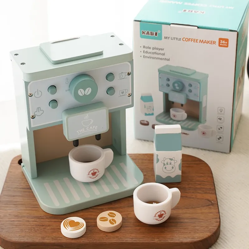 Kinder Küche Spielzeug Set Holz Kaffeemaschine Set Simulation Cookie Pretend Play Lernspielzeug Geschenke für Mädchen Jungen
