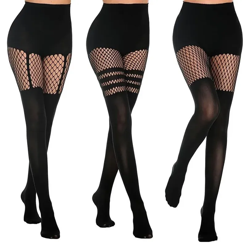 Schwarze ausgehöhlte Strumpfhosen, Hosenträger, Netzstrümpfe, Damen, Nachtclub, Strumpfhosen, Tanz, sexy Fischernetzstrumpf für Mädchen, Socken