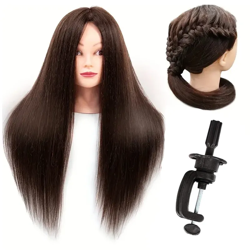 Realistischer Mannequin kopf mit synthetischem Haar vielseitige Schönheits trainings hilfe für Friseur-Make-up-Übungs kopfpuppe mit Ständer - 23.08 EUR