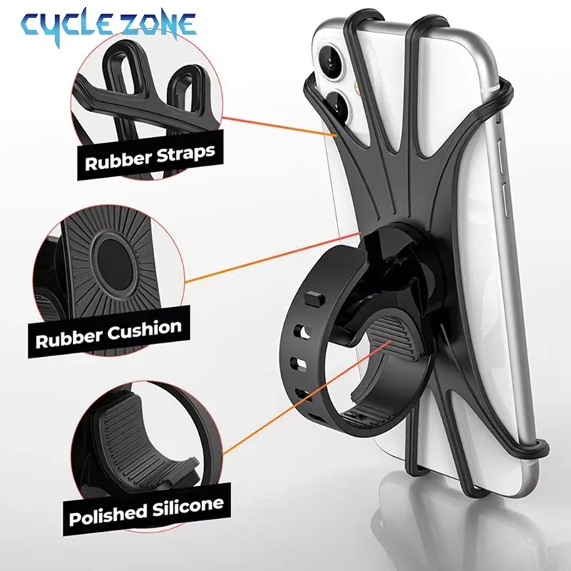 360-Grad-drehbarer Handyhalter für Fahrrad, Motorrad, rutschfest, elastisch, Silikon, Handy-Ständer, Halterung, Fahrradzubehör
