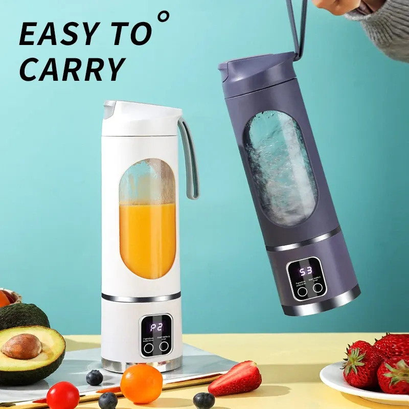 Tragbarer Fruchtsaftpresse mit 10 Klingen, 450 ml Fassungsvermögen, 3 Gänge, wiederaufladbarer USB-Mixer, Eisbrecher, kann Smoothies/Eis herstellen