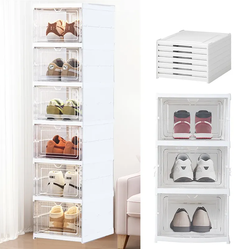 Schuhkarton, 3/6-lagige Schuhaufbewahrung, Organizer-Box, faltbar, transparent, staubdicht, Schuhregal, Regal für den Innenbereich, Schuhregal, Organizer