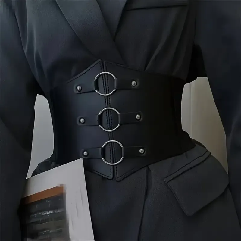 Modischer Gothic-Korsettgürtel mit dreifacher Schnalle und schwarzen Nieten, elastischer Waspie-Bund für Punk-Frauen, perfekt für Mäntel