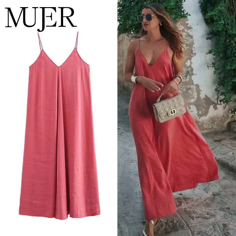 MUJER 2025 Rot Slip Maxi Kleid Frauen Sexy Backless Lange Kleider für Frau Sommer Strand Weibliche Kleid Drapierte Party Kleider Frauen