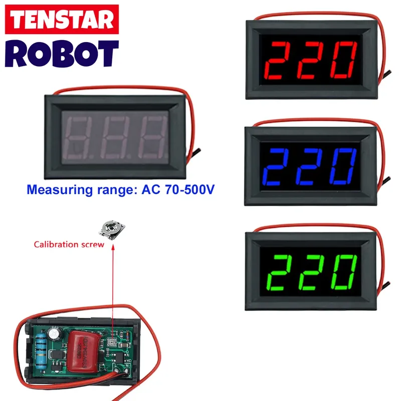 AC 70-500 V 0,56 Zoll LED Digital Voltmeter Spannungsmesser Volt Instrument Werkzeug 2 Drähte Rot Grün Blau Display 110 V 220 V DIY 0,56 Zoll