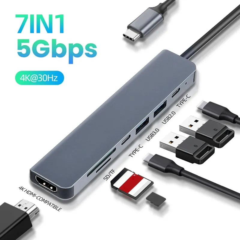 USB C Hub 3.0 4K HDMI-kompatibler USB C-Adapter mit Typ C PD SD TF-Kartenleser für MacBook Pro Air M1 iPad Laptop Expander