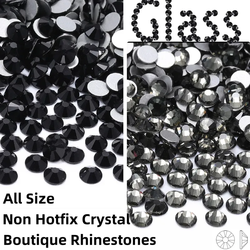 Schwarze Serie Glas Flatbase Strasssteine für Handarbeiten SS3-SS60 Nicht Hotfi Boutique Kristall für Nail Art Crafts DIY Deco Teile