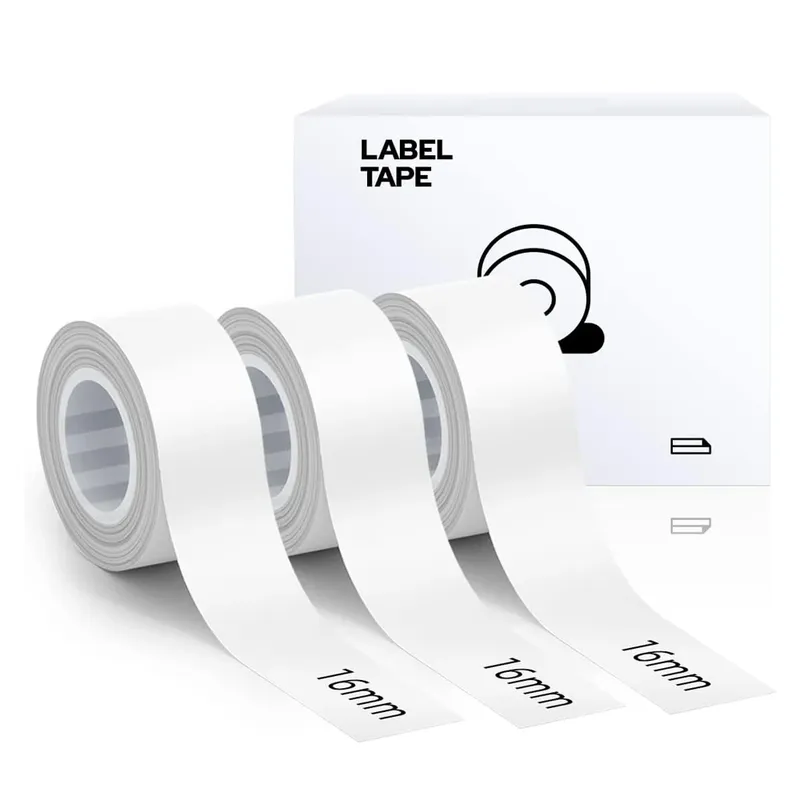 3 Rollen 16 mm x 4 m weißes selbstklebendes Etikettendruckerpapier für MAKEID M1/L1/E1 Mini/Mini HD laminiertes Büro-Etikettenband