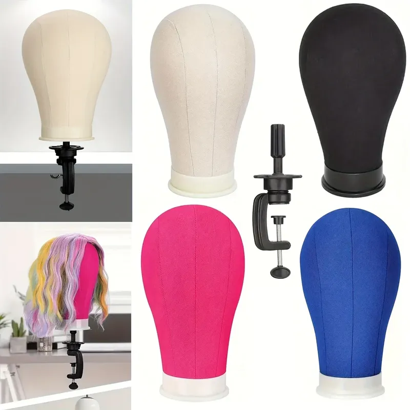22-Zoll-Canvas-Blockkopf-Mannequin-Perückenkopf mit Ständer zum Präsentieren mit Befestigungslöchern, für die Herstellung und Präsentation von Perücken