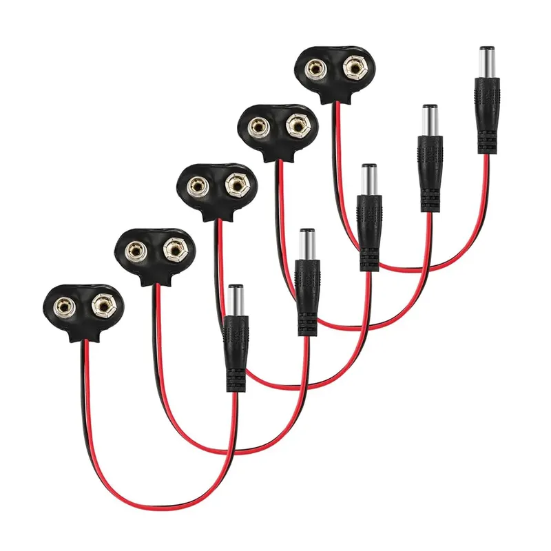 9-V-Batterieanschlussstecker Arduino Power Lederclip mit zentraler positiver 2,1 x 5,5 mm männlicher Klinkenstecker T-Typ für Arduino LED-Streifen
