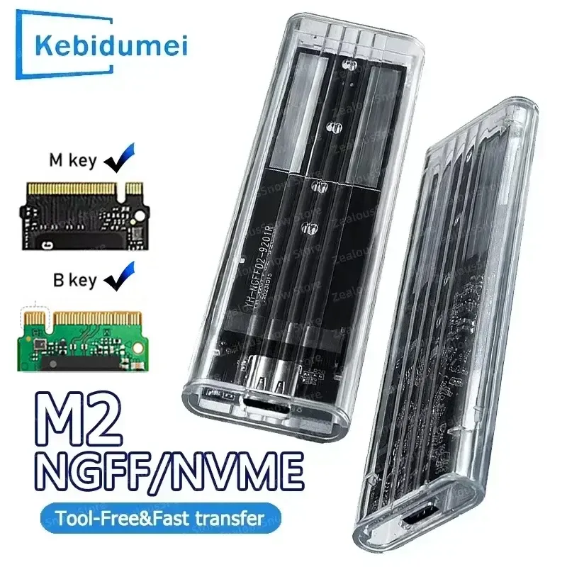 M.2 NVME PCIe-Gehäuse NGFF SATA-Protokoll SSD-Gehäuse Klare USB Typ C 10 Gbit/s PCI-E M2 SSD Transparentes externes Gehäuse Festplattenbox