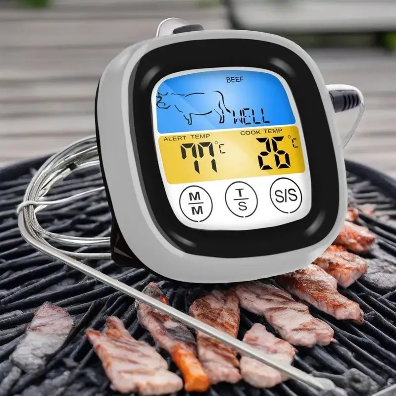 Intelligentes digitales Fleischthermometer mit Sonde, LCD-Touchscreen-Timer für BBQ, Grill, Ofen, Kochen, Lebensmittel, Temperaturanzeige, Küchenutensilien