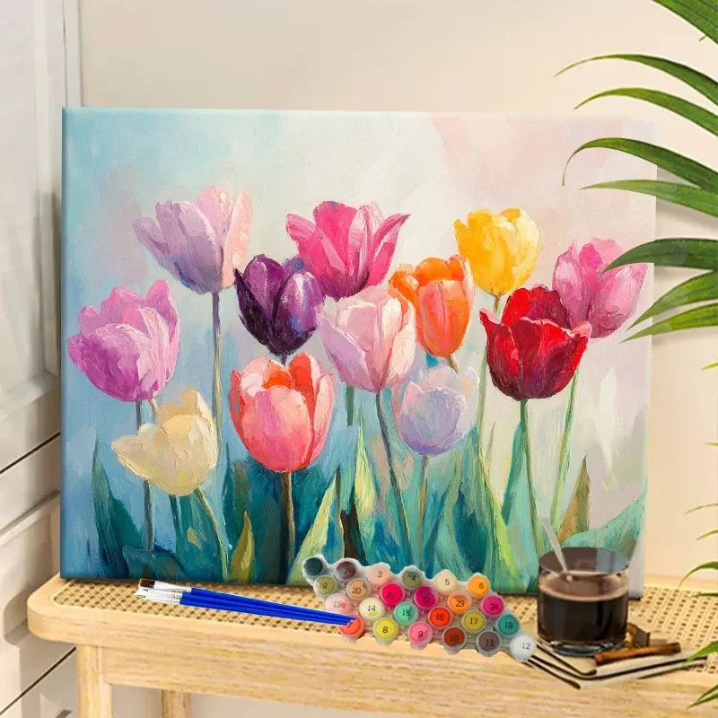 Malen nach Zahlen Bunte Tulpen Acrylfarbe Leinwand Dropshipping Porträt Familie Kinder Foto Weihnachtsgeschenke