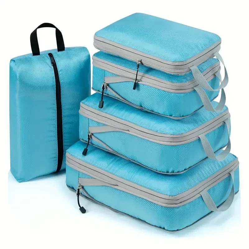 Reise-Kompressions-Verpackungswürfel, Koffer, Gepäck-Organizer-Set, Reißverschluss, faltbare Aufbewahrungstasche für Kleidung, Schuhe, Reisezubehör
