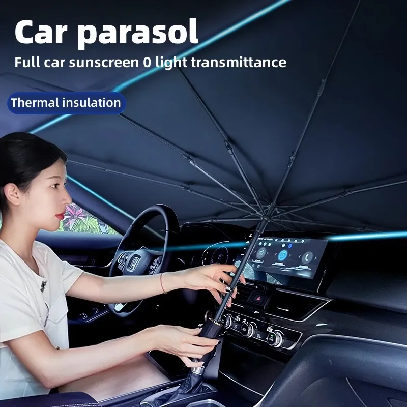 Auto Sonnenschirm Regenschirm Windschutzscheibe Klappbarer Sonnenschirm vorne Regenschirm Typ Sonnenschutz für Autofenster Sommer Sonnenschutz Zubehör