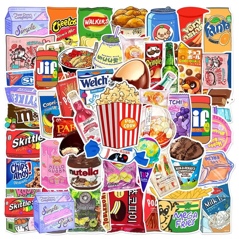 10/30/50/100 stücke Snack Verpackung Lustige Cartoon Aufkleber Wasserdichte Graffiti DIY Telefon Fall iPad Kühlschrank Gepäck abziehbilder Dekoration