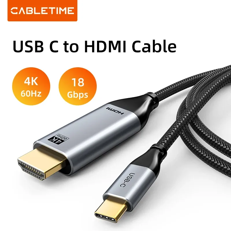 CABLETIME USB C auf HDMI-Kabel 4K Typ C auf HDMI 2.0 Thunderbolt 3/4 auf 4K60Hz für MacBook Pro iMac iPad Pro für Samsung Galaxy