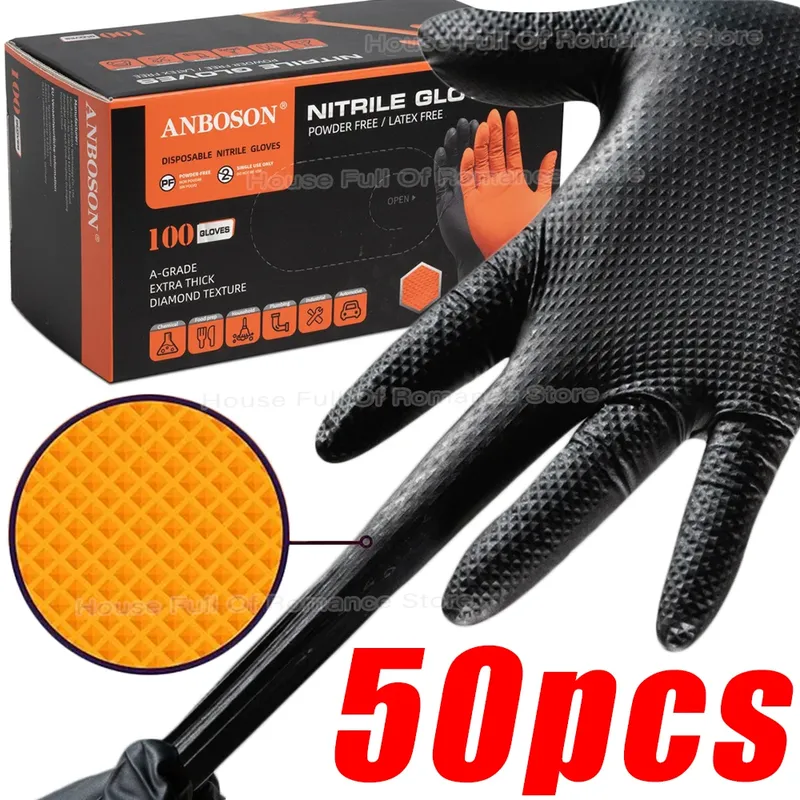 Robuste Nitrilhandschuhe, 8 Mil, extra dick, für Mechaniker, Zuhause, Garten, Einweghandschuh mit strukturiertem Griff, rutschfeste Sicherheitsarbeitshandschuhe