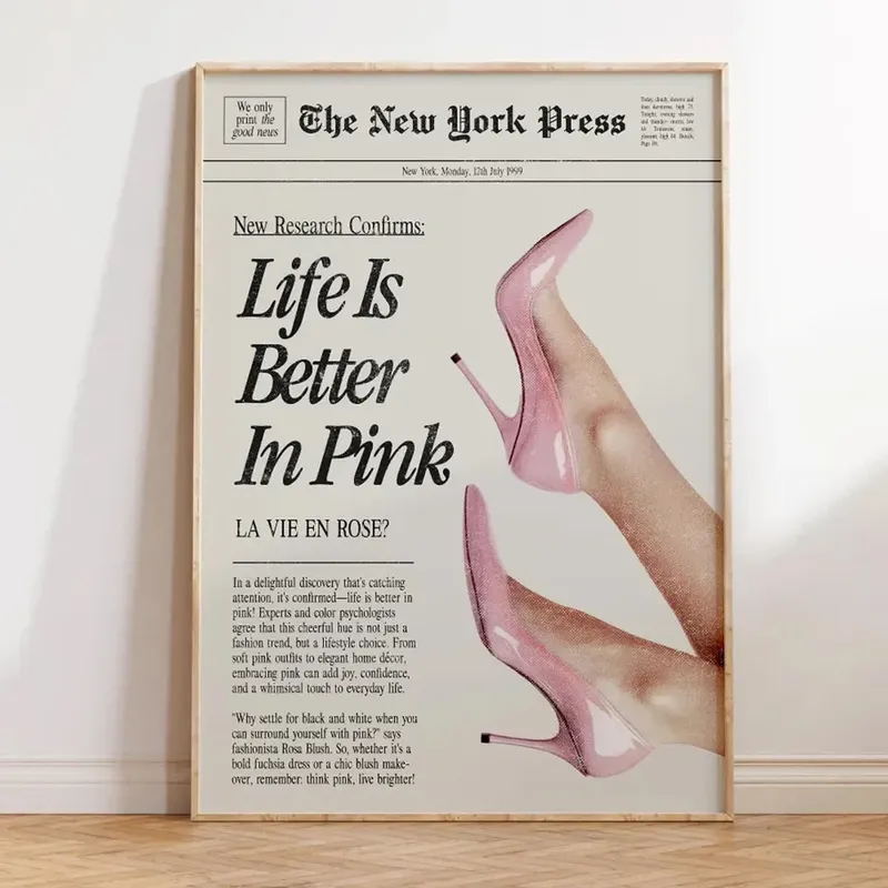 1PC rahmenloses „Life is Better in Pink“-Poster, Leinwandgemälde, Vintage-ästhetische Wandkunst für Wohnzimmer, Zuhause, Büro, Schlafzimmer, Dekoration
