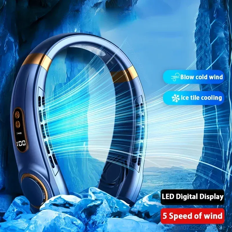 JKUOO Tragbarer Nackenventilator, freihändiger, flügelloser Ventilator mit LED-4-Kühlplatten, persönlicher Ventilator, 4000 mAh Akku, wiederaufladbar über USB