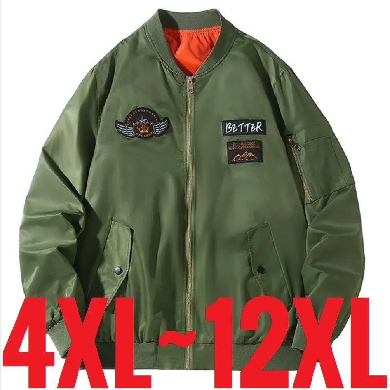 Extra Plus Size Herren Bomber Fliegerjacke Oversize Loose Fit Baseballmantel Männlich Frühling Aviator Pilot Big Large 12XL Windjacke