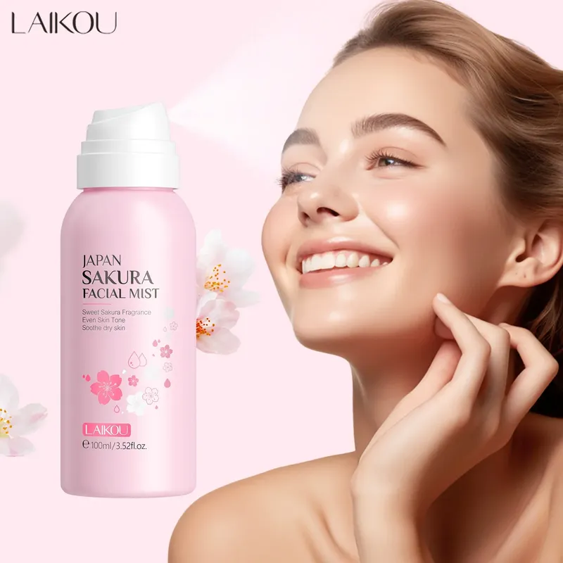 LAIKOU Sakura Facial Mist Brightening Spray Feuchtigkeitsspendendes Gesichtsserum Aufhellender Toner Schrumpfporen Öl Controlg Hautpflege 100 ml