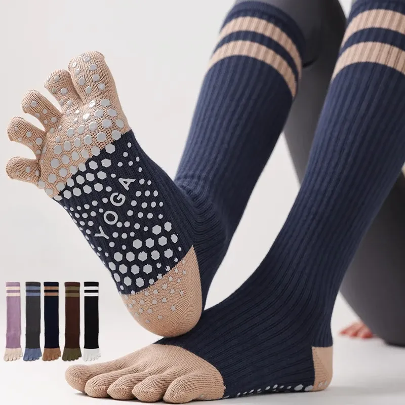 Fünf-Finger-Yoga-Socken, Strumpf, Damen, Baumwolle, atmungsaktiv, für drinnen, Workout, Sportsocken, Silikon, rutschfest, professionelle Pilates-Socken