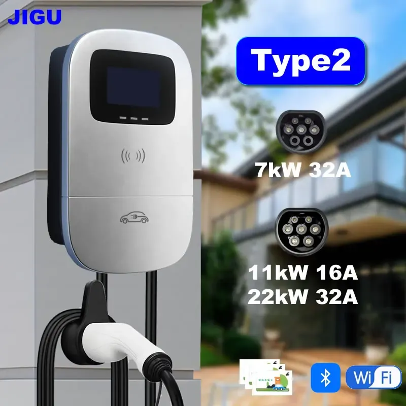 JIGU 7 kW 11 kW 22 kW Typ 2 Elektrofahrzeug-Ladestation Auto-Ladestation Typ2 Wallbox EV-Ladegerät mit APP Bluetooth oder WIFI