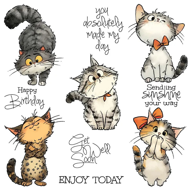 Mangocraft Niedliche Kitty-Katzen-Stanzformen, transparenter Stempel, DIY, Scrapbooking, Metallstäbt, Silikonstempel für Kartenalben, Basteln, Dekor