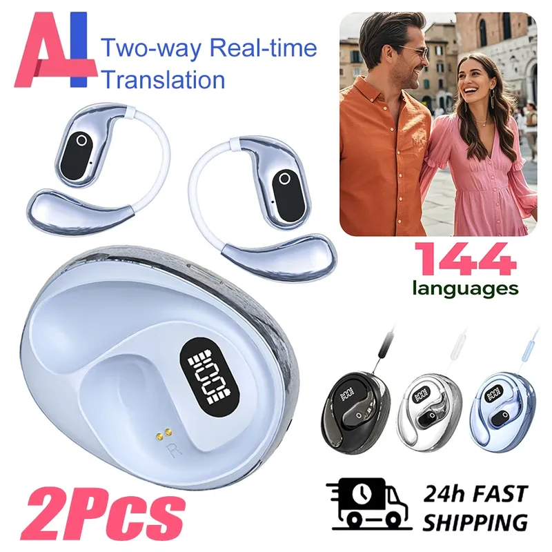 2PCS Übersetzer Kopfhörer 144 Sprachen Drahtlose Echtzeit Übersetzung Bluetooth headset Wasserdichte Ohrhörer Für Geschäftsreisen
