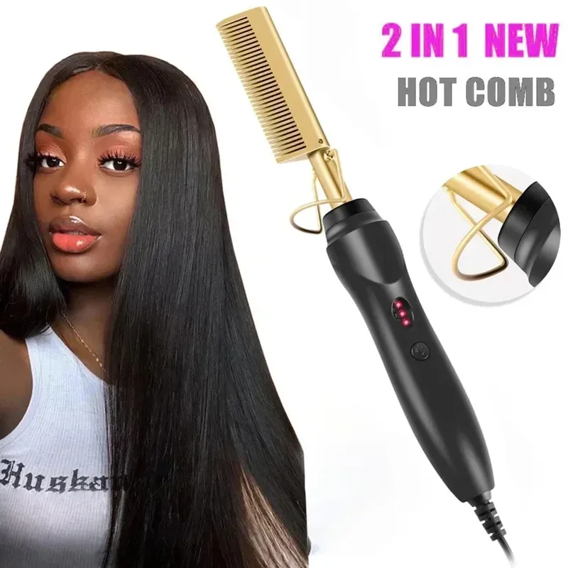 Elektrische Heißer Heizung Kamm Haarglätter Curler Flache Eisen Nass Trocken Haar Eisen Richt Pinsel Haar Styling Werkzeuge - 4.62 EUR
