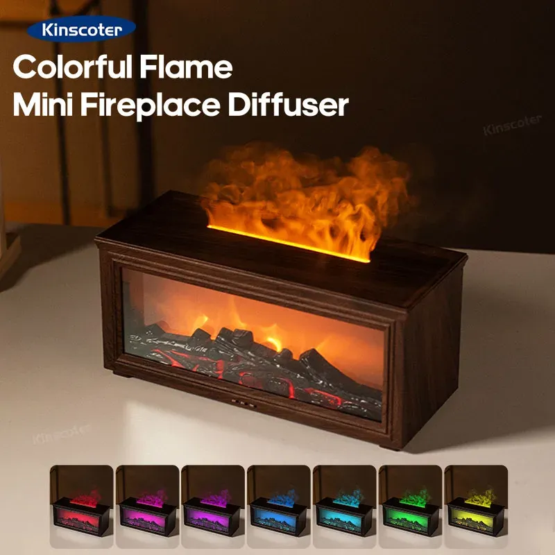 Kreativer Kamin-Luftbefeuchter, 280 ml, künstlicher Flammen-Aroma-Diffusor mit Fernbedienung und wasserloser automatischer Abschaltung für Zuhause, Schlafzimmer, Geschenk
